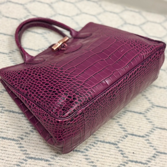 LONGCHAMP Chic Elegant Coquette Roseau Croc-Embossed Purple Leather Tote Bag - Picture 5 of 16
